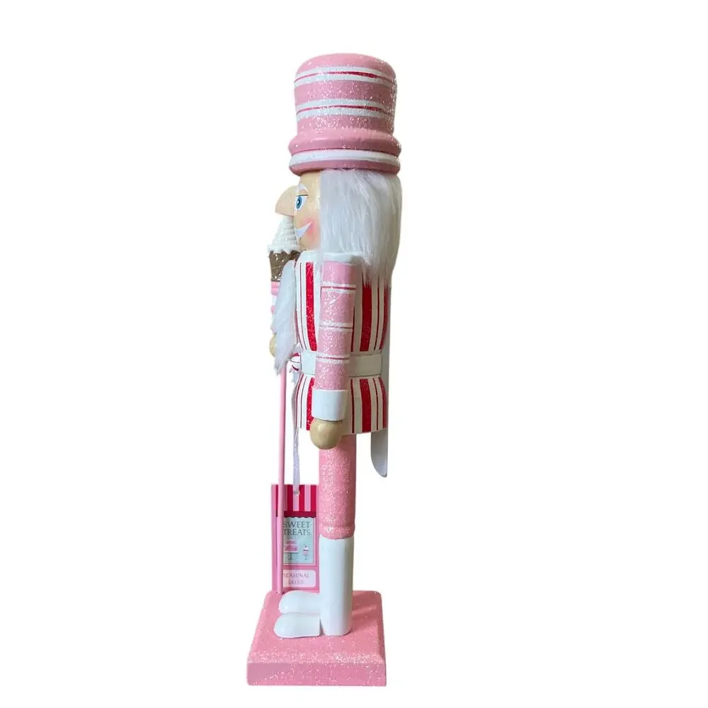 Sweet Treats 14in Valentine Nutcracker Holding Ice Cream Staff Pink White XO NEW